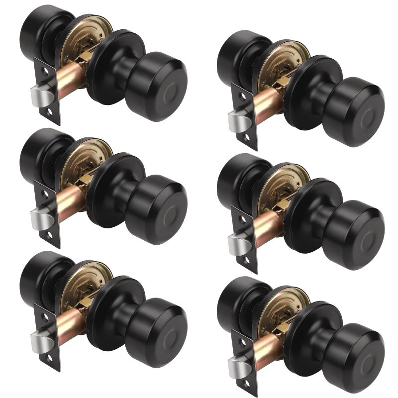 KNOBWELL 6 Pack Matte Black Passage Door Knobs, Interior Door Knob for Closet Hallway Doors, Keyless Indoor Door Handle - Image 1